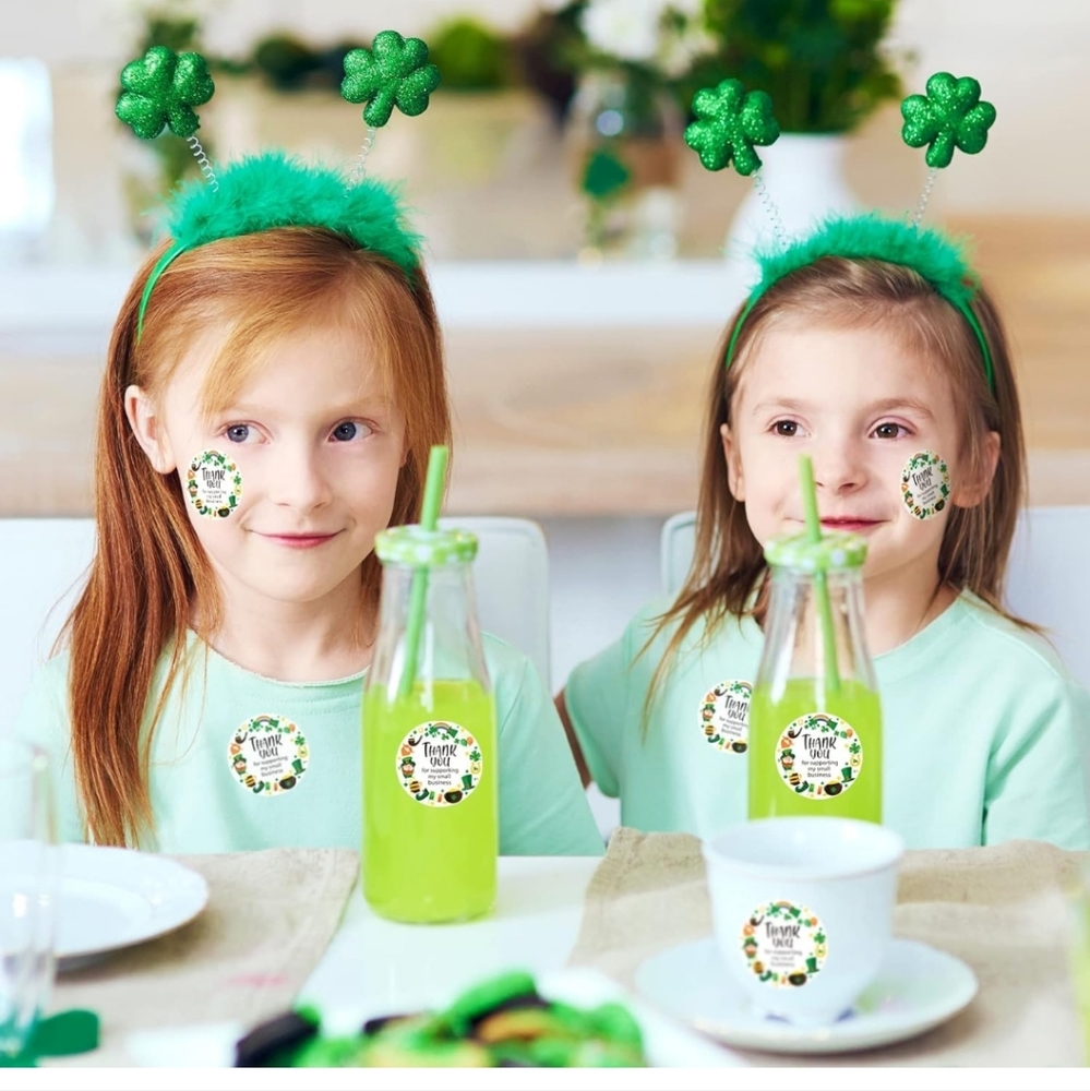 50 ct 1.5" St. Patrick's Day Thank You Supporting Stickers Shamrock Hat - Picture 6 of 10